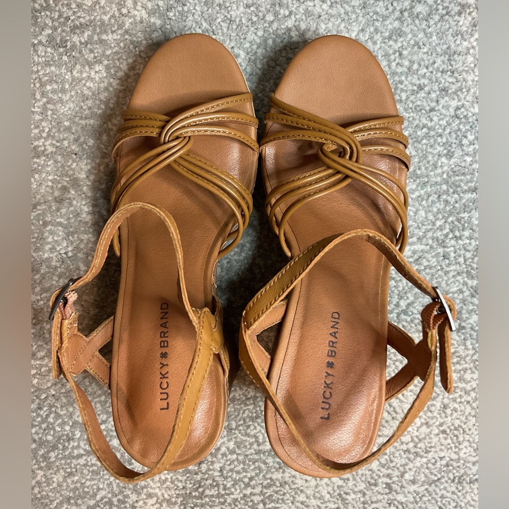 Lucky Brand Ismene Cognac Leather Platform Sandals – Size 8 (NIB) - Picture 5 of 11